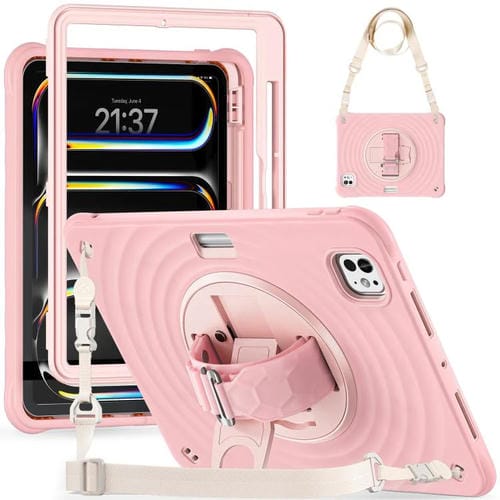 Funda híbrida Silicona para iPad Pro 11 (2024) con Soporte Giratorio (Rosa)