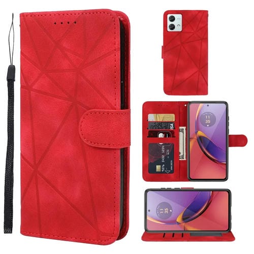 Funda de Cuero para Motorola Moto G84 con Líneas Geométricas y Tacto Suave (Rojo)