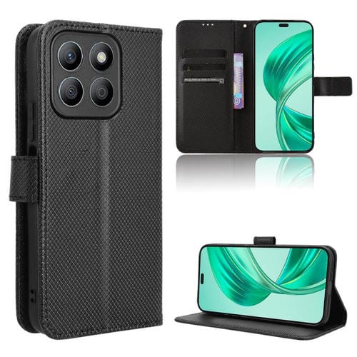 Funda de Cuero con Textura de Diamante para Honor X8C 4G (Negra)