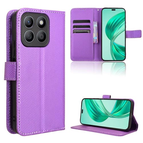 Funda de Cuero con Textura de Diamante para Honor X8C 4G (Morado)