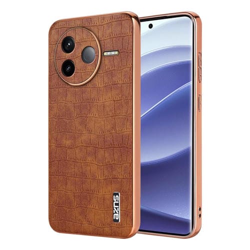 Funda para Teléfono con Textura de Cocodrilo y Marco Galvanizado Azns para Redmi K80 (Marrón)