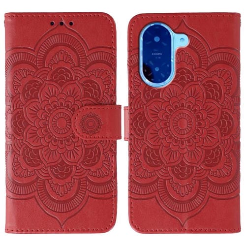 Funda de cuero con estampado de mandala solar para Redmi A5 4G (171,7 mm) / Poco C71 4G (rojo)