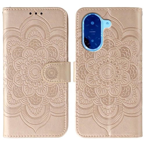 Funda de cuero con estampado de mandala solar para Redmi A5 4G (171,7 mm) / Poco C71 4G (oro rosa)