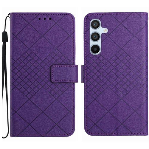 Funda de cuero con textura de cuadrícula rómbica para Samsung Galaxy S25 FE 5G (morado)
