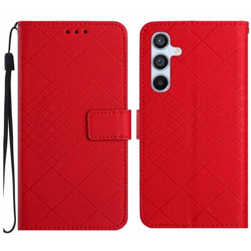 Funda de cuero con textura de cuadrícula rómbica para Samsung Galaxy S25 FE 5G (roja)