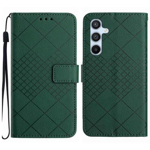 Funda de cuero con textura de cuadrícula rómbica para Samsung Galaxy S25 FE 5G (verde)