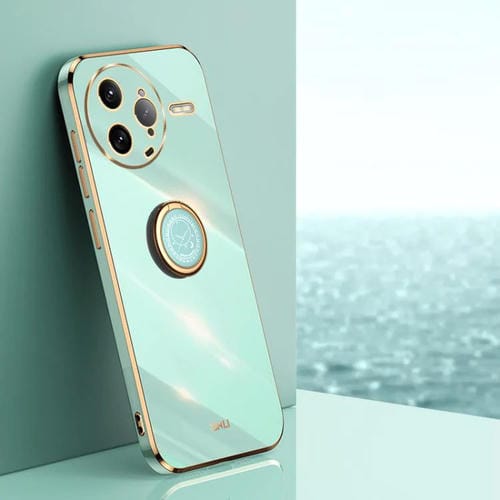 Funda de TPU con Borde Recto 6D Galvanizado y Soporte para Anillo para Redmi K80 Pro Xinli (Verde Menta)