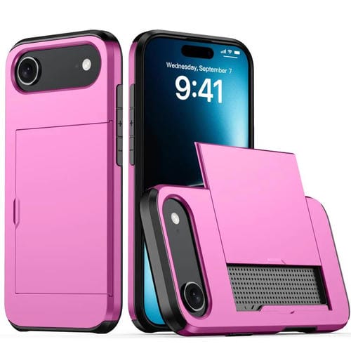 Funda protectora a prueba de golpes para iPhone 17 Air con ranura para tarjetas (rosa y rojo)