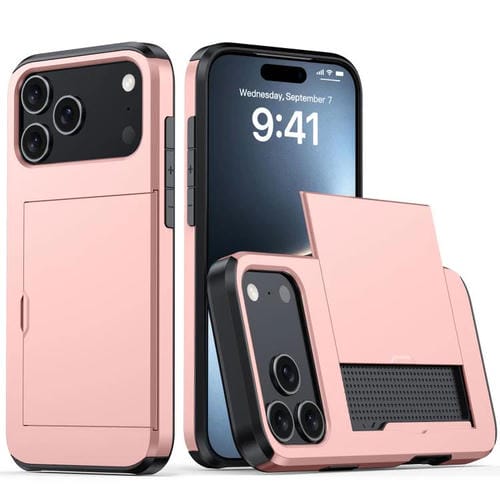 Funda protectora a prueba de golpes para iPhone 17 Pro con ranura para tarjetas (oro rosa)