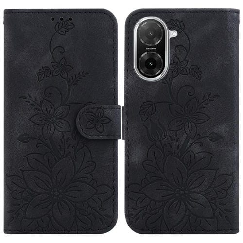 Funda de piel con relieve de lirio para Redmi A5 4G (171,7 mm, negra)