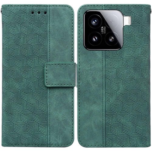 Funda De Cuero Con Relieve Geométrico Para Xiaomi 15 (Verde)