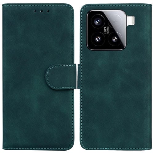 Funda De Cuero Con Tapa De Color Puro Y Tacto Suave Para Xiaomi 15 (Verde)