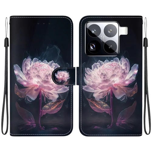 Funda De Cuero Con Dibujo De Colores Y Textura De Cristal Para Xiaomi 15 Pro (Peonía Morada)