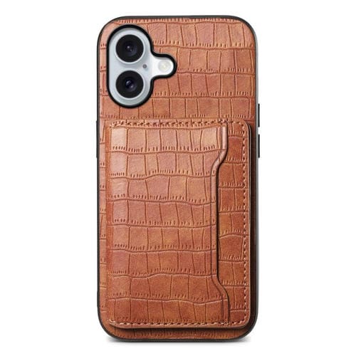 Funda para iPhone 17 con textura de cocodrilo y diseño de cartera de cobertura total (marrón)