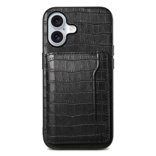Funda para iPhone 17 con textura de cocodrilo y diseño de cartera de cobertura total (negra)