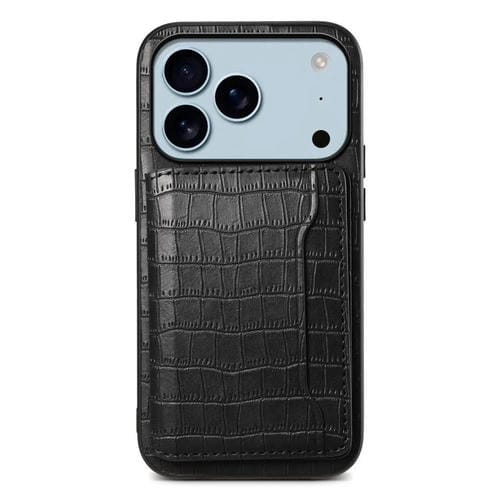 Funda para iPhone 17 Pro con textura de cocodrilo y diseño de cartera de cobertura total (negra)
