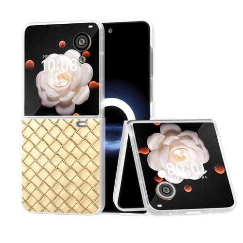 Estuche para Honor Magic V Flip de PU con Textura Tejida y Marco Translúcido Esmerilado (Dorado)