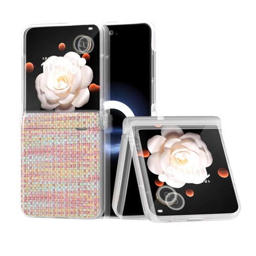 Estuche para Honor Magic V Flip de PU con Textura de Celosía y Marco Translúcido Esmerilado (Rosa)