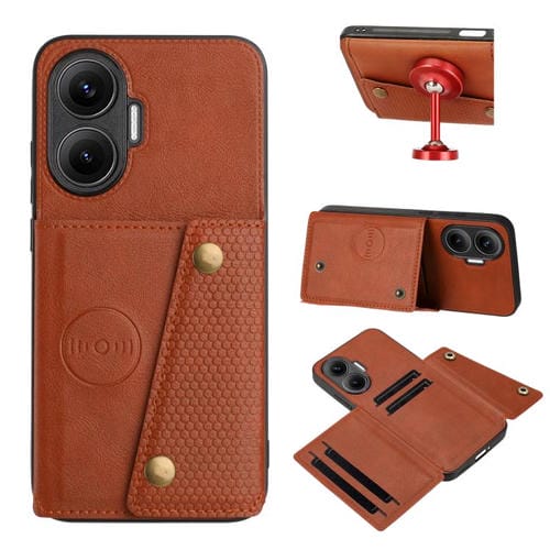 Funda magnética con doble hebilla y ranuras para tarjetas para Redmi Turbo 4 Pro (marrón)
