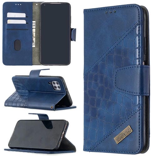 Para Huawei P40 Lite, color a juego, textura de cocodrilo, funda de cuero PU con tapa horizontal con billetera, soporte y ranuras para tarjetas (azul)
