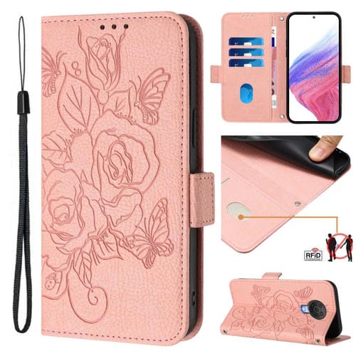 Funda de Cuero Antirrobo RFID con Relieve para Nokia 6.3/G20/G10 (Rosa)