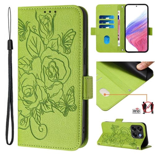 Funda Cuero Antirrobo RFID Relieve Rosa para ZTE Blade V70 (Verde)