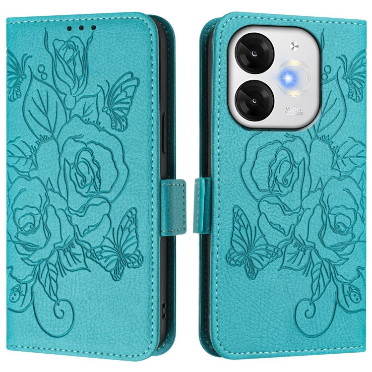 Funda de Cuero Antirrobo RFID con Relieve para Teléfono Itel A80 4G (Azul Claro)