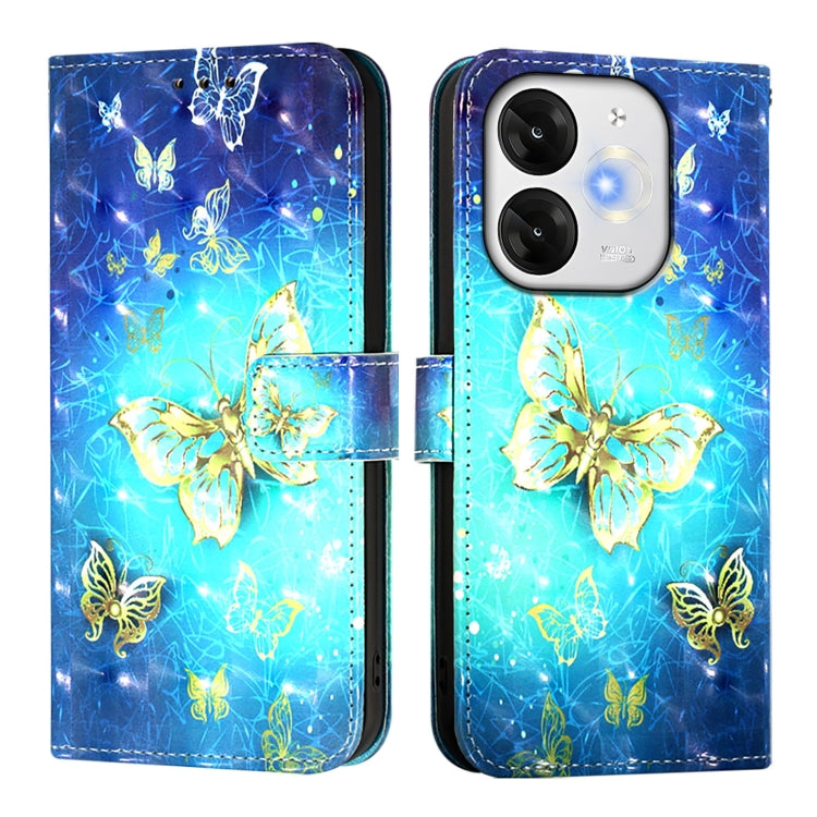Funda de Cuero con Tapa Horizontal y Pintura 3D para Itel A80 4G (Mariposa Dorada)