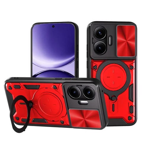 Funda magnética deslizante con textura de CD para Xiaomi Poco F7 (roja)