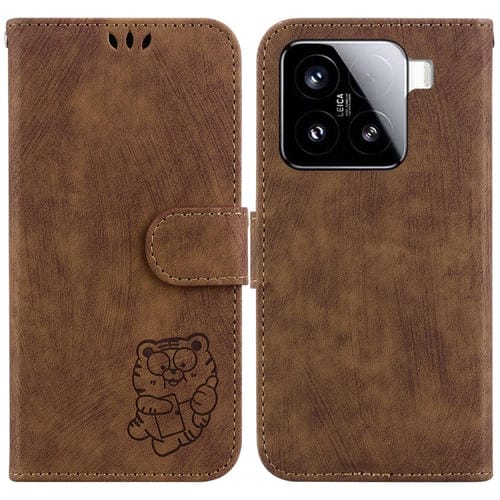 Funda De Cuero Con Relieve De Tigre Para Xiaomi 15 (Marrón)