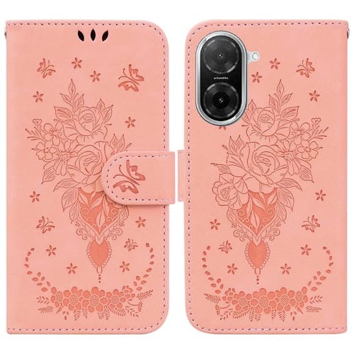 Funda de cuero con relieve de mariposa y rosa para Redmi A5 4G (171,7 mm) (rosa)