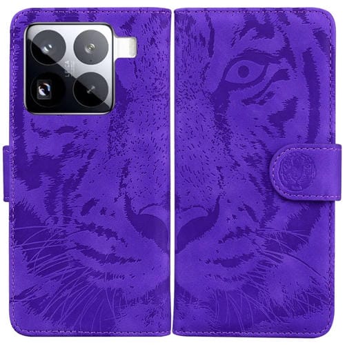 Funda De Cuero Con Tapa Y Estampado De Tigre Para Xiaomi 15 Pro (Morada)