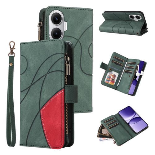 Funda de cuero con cremallera para Xiaomi Poco F7, color verde, con 9 ranuras para tarjetas