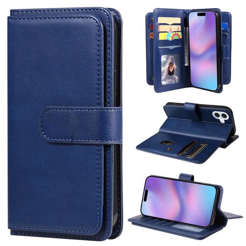 Funda de cuero multifunción tipo billetera para iPhone 17 con 10 ranuras para tarjetas (azul oscuro)