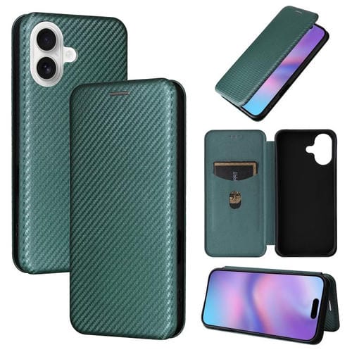 Funda de cuero con textura de fibra de carbono para iPhone 17 (verde)