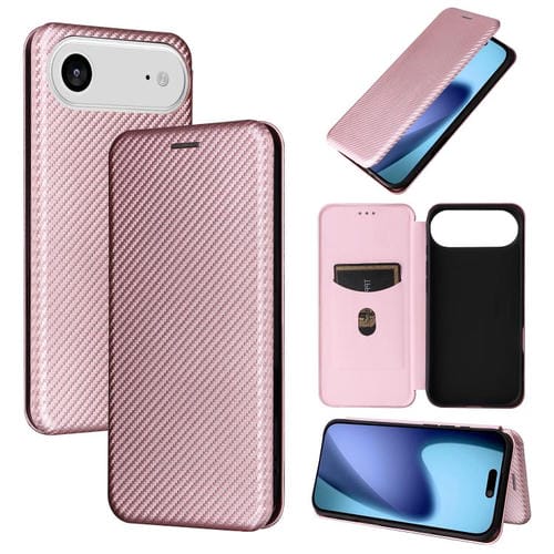 Funda de cuero con textura de fibra de carbono para iPhone 17 Air (rosa)