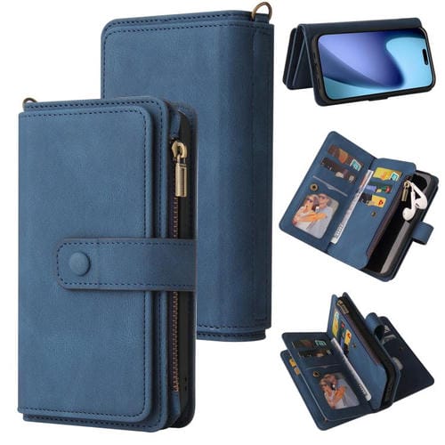 Funda de cuero tipo billetera con cremallera y ranuras para tarjetas Air Skin Feel para iPhone 17 (azul)