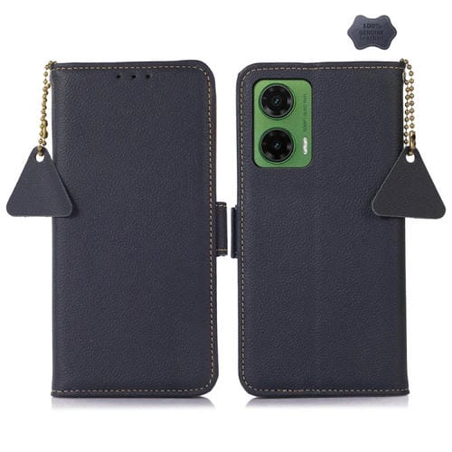 Funda de Cuero Genuino Rfid con Imán Lateral para Motorola Moto G35 (Azul)