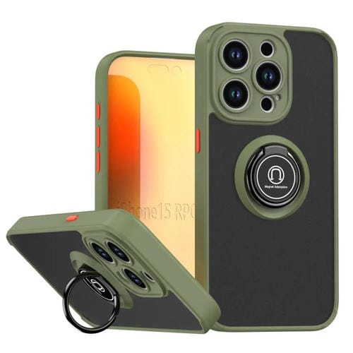 Funda de TPU + PC con anillo para iPhone 15 Pro Q Shadow 1 Series (verde militar)