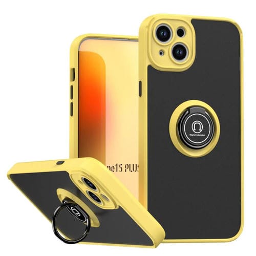 Funda de TPU + PC con anillo para iPhone 15 Plus Q Shadow 1 Series (amarilla)