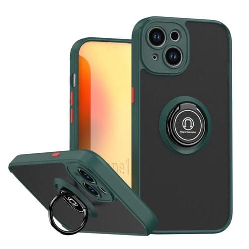 Funda de TPU + PC con anillo para iPhone 15 Q Shadow 1 Series (verde oscuro)
