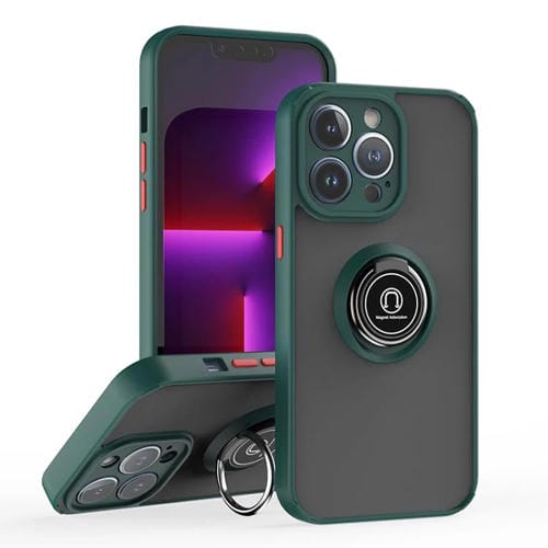 Funda de TPU + PC con anillo para iPhone 13 Pro Q Shadow 1 Series (verde oscuro)