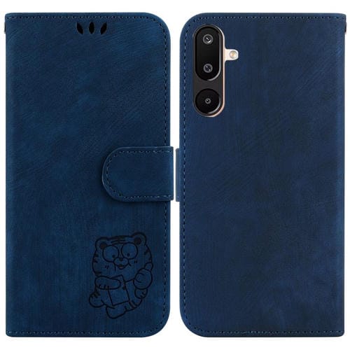 Funda de piel con relieve de tigre para Samsung Galaxy M16 5G / F16 5G / M36 5G (azul oscuro)