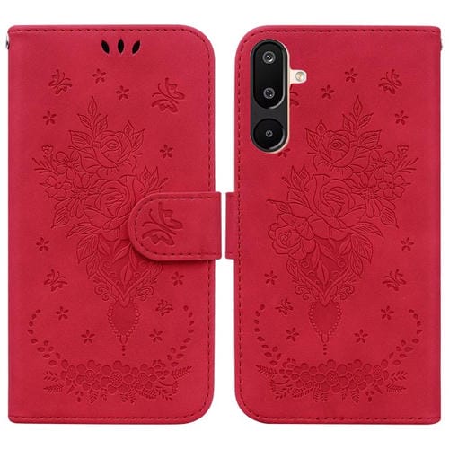 Funda de piel con relieve de mariposa y rosa para Samsung Galaxy M16 5G / F16 5G / M36 5G (roja)