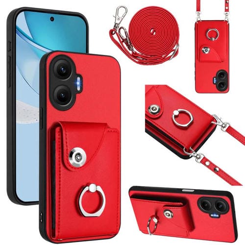Funda para Redmi Turbo 4 Pro / Poco F7 con tarjetero, anilla y cordón largo (roja)