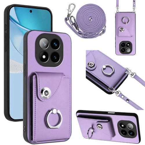 Funda para Redmi Note 14 Pro+ 5G con tarjetero, anilla y cordón largo (morado)