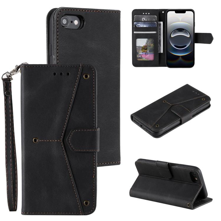 Funda para iPhone 16E Piel de Becerro Textura y Costuras Tacto de Uña (Negra)