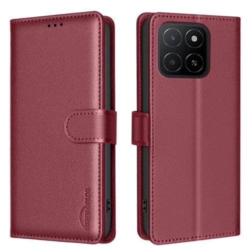 Funda de Cuero Antirrobo RFID con Textura de Lichi para Honor X5B (Rojo)