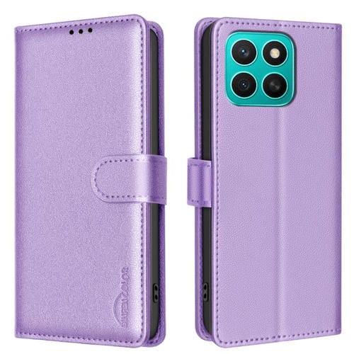 Funda de Cuero Antirrobo RFID con Textura de Lichi para Honor X8C 4G (Morado)