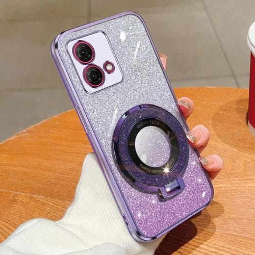 Funda de TPU con Soporte Redondo y Purpurina Degradada para Motorola Moto G84 (Morado)
